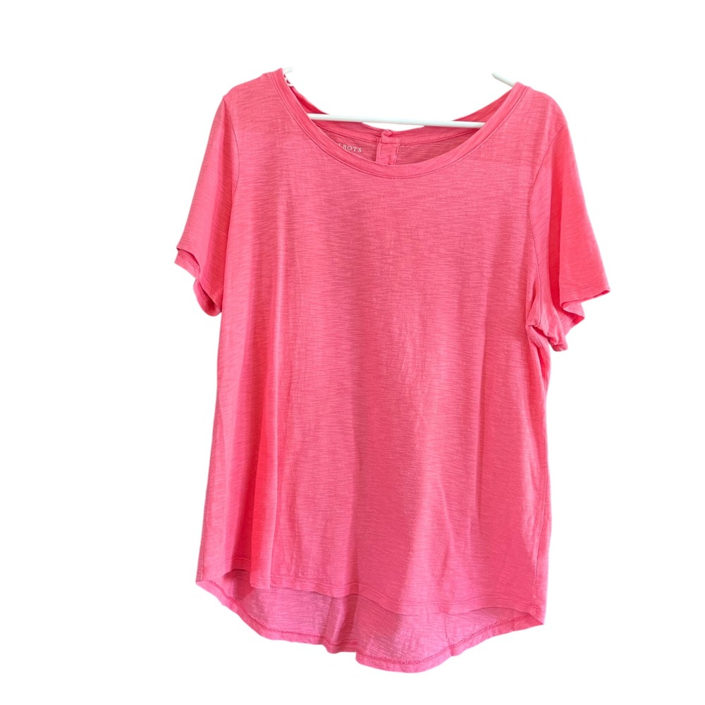 Talbots Plus Pink Slub Knit Short Sleeve Scoop Neck Button Back Top Size X